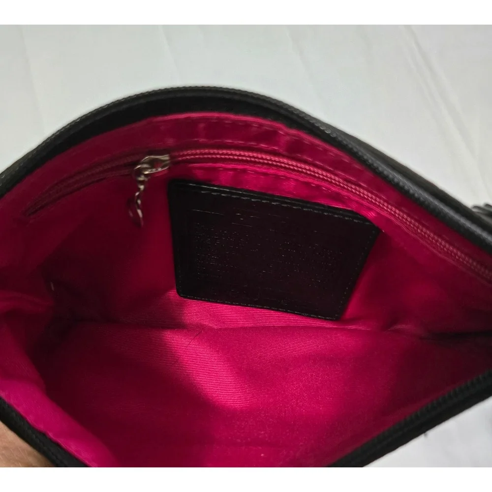Coach Vintage Y2K Black Signature Monogram Metallic Baguette Shoulder Bag Pink L